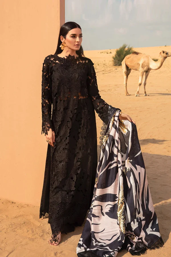 Rang Rasiya Black Cutwork Fancy Lawn Top Pakistani Dress Summer 2024 By Shaebiz Buy Online