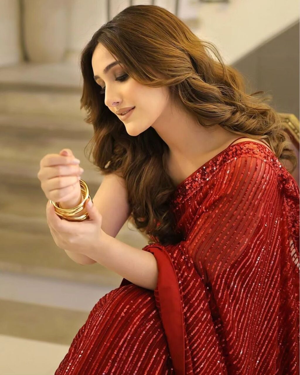 SABA RAJPUT RED SAREE FOR WEDDING | LUXURY CHIFFON COLLECTION| AIZA AWAN | TOP PAKISTANI DRESS BY SHAEBIZ