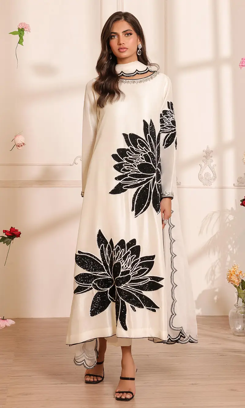 NOMI ANSARI LUXURY WHITE SILK COLLECTION BY SHAEBIZ